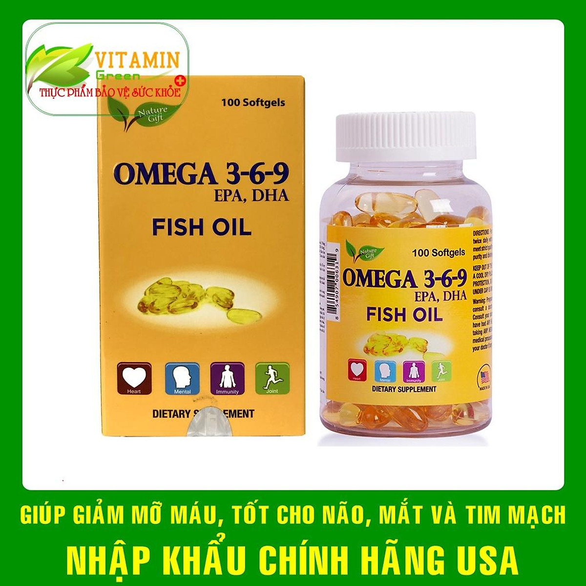 OMEGA 369 FISH OIL NATURE GIFT giúp bổ não, tim mạch và mắt Nhập
