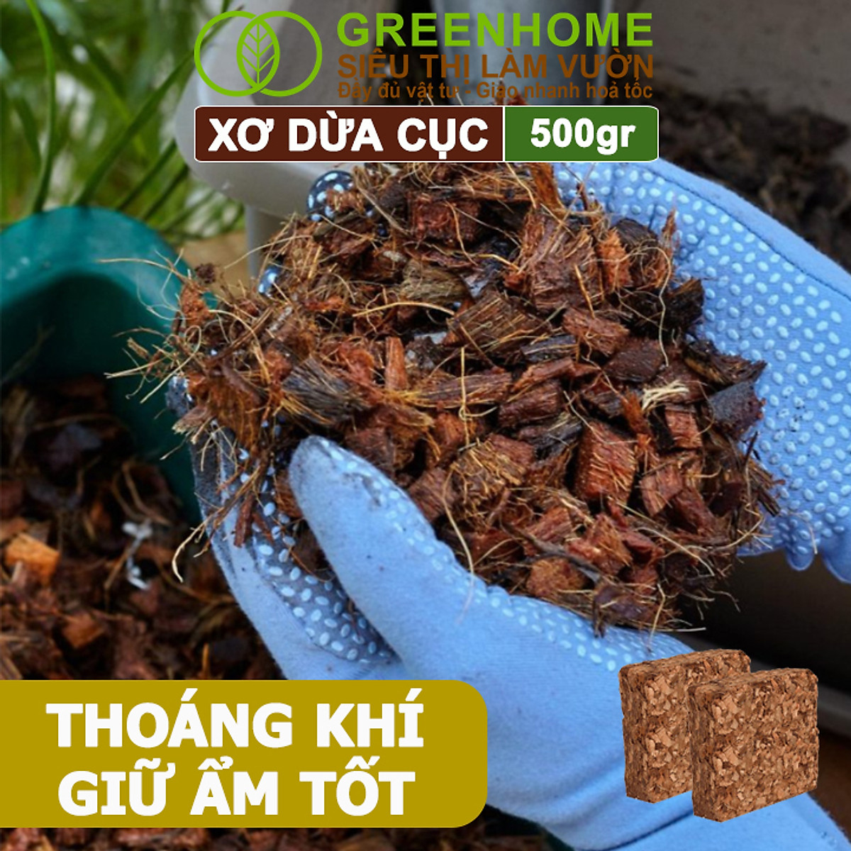 Xơ Dừa Cục Greenhome, Viên 500gr, Sơ Dừa Nén, Nở Gấp 5 Lần, Kích Thích Rễ, Thoát Nước Tốt Giá Thể Kiểng Lá, Phong Lan