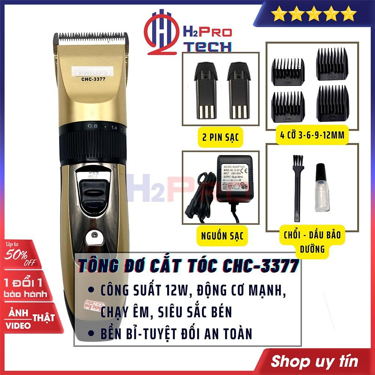 Tông Đơ Cắt Tóc Không Dây CHC-3377 Cắt Êm, Tông Đơ Cắt Tóc Chuyên ...