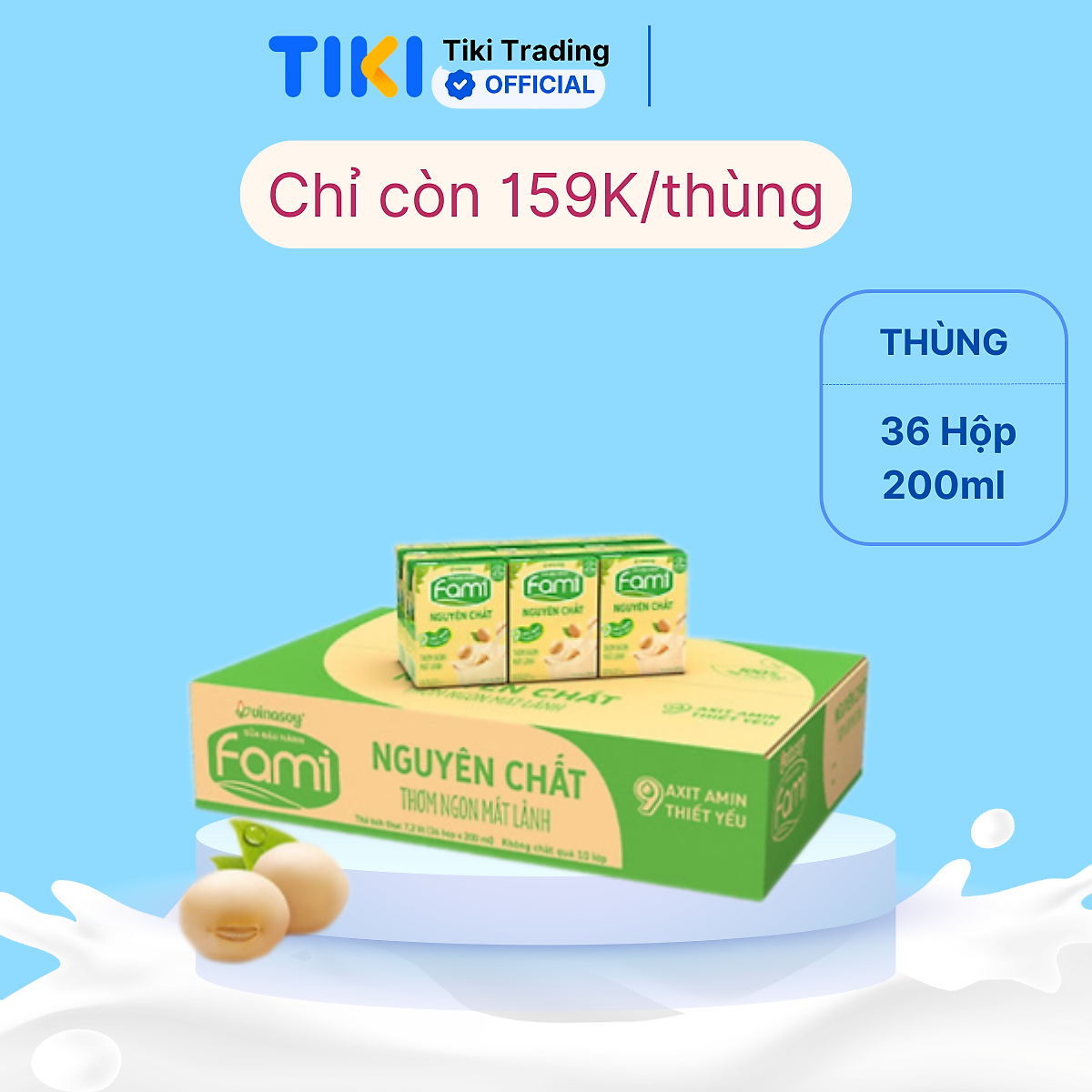 Thùng Sữa đậu nành Fami nguyên chất (200ml x 36 Hộp)