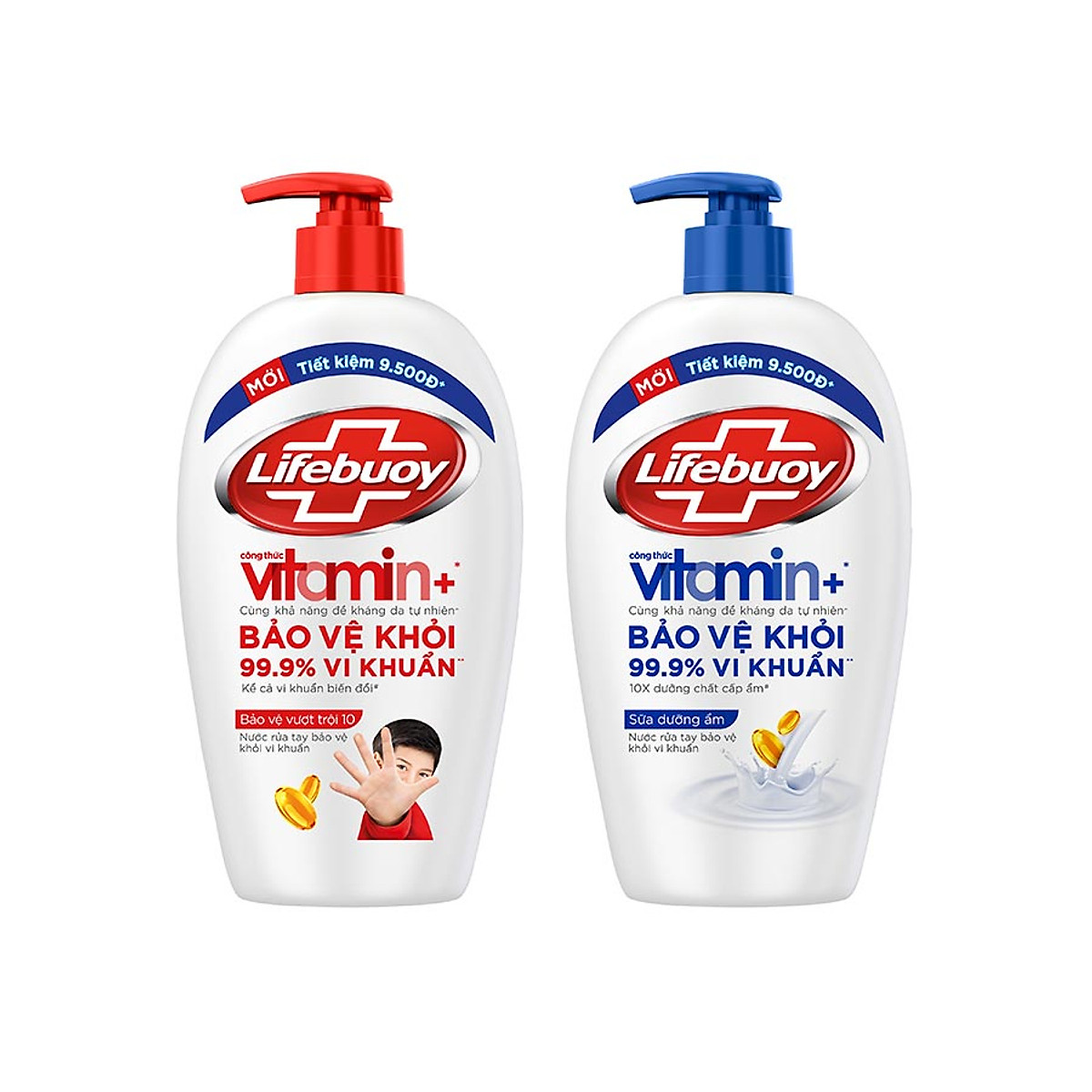 Combo 2 Nước rửa tay sạch khuẩn Lifebuoy Bạc Bảo Vệ và Sữa Dưỡng Ẩm Chai 450G