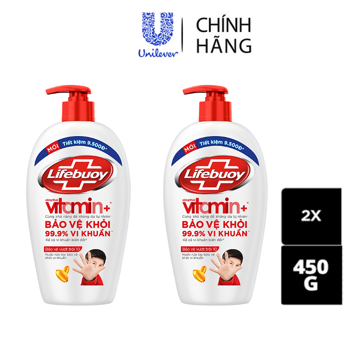 Combo 2 Nước Rửa Tay Lifebuoy Bảo Vệ Vượt Trội 10 Giúp Sạch Khuẩn Và Bảo Vệ Vượt Trội Khỏi 99.9% Vi Khuẩn Tốt Nhất Chai 450g