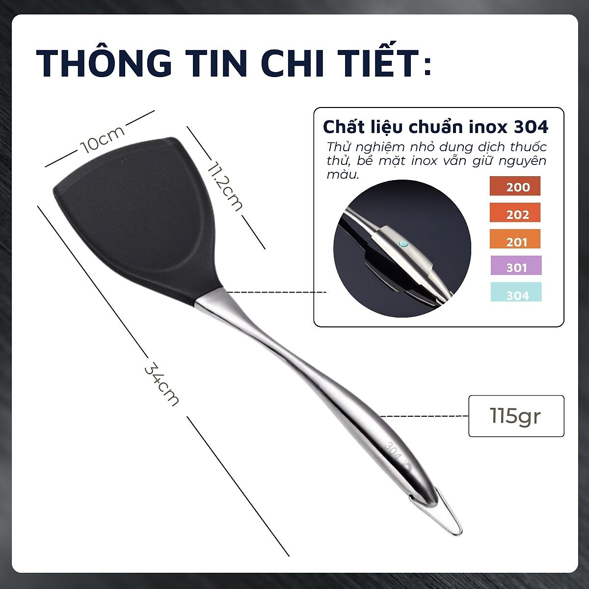Muỗng xào DandiHome Inox 304 kết hợp bề mặt muỗng silicon cao cấp - chịu được nhiệt độ cao, an toàn với chảo chống dính