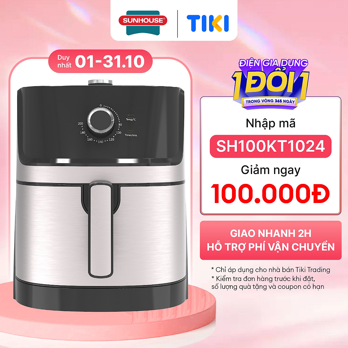 Nồi Chiên Không Dầu Sunhouse SHD4027 (6 Lít) - Hàng chính hãng