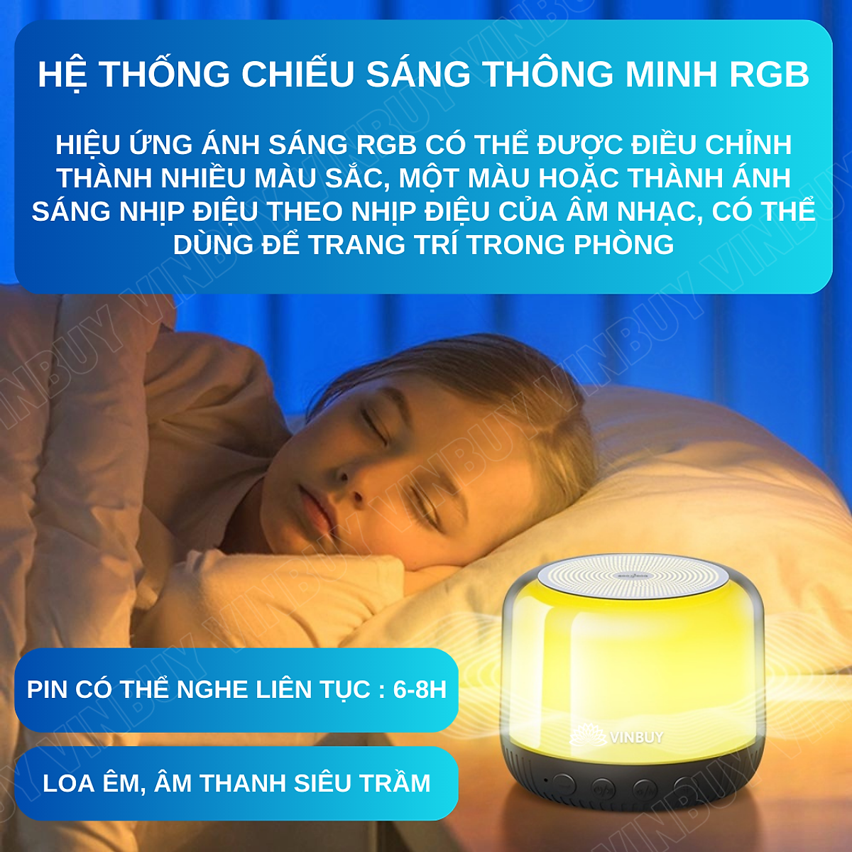 Loa bluetooth mini không dây wireless TWS HiFi loa nghe nhạc âm trầm bass mạnh có đèn RGB đổi màu theo nhạc, hỗ trợ thẻ nhớ - Hàng chính hãng VinBuy