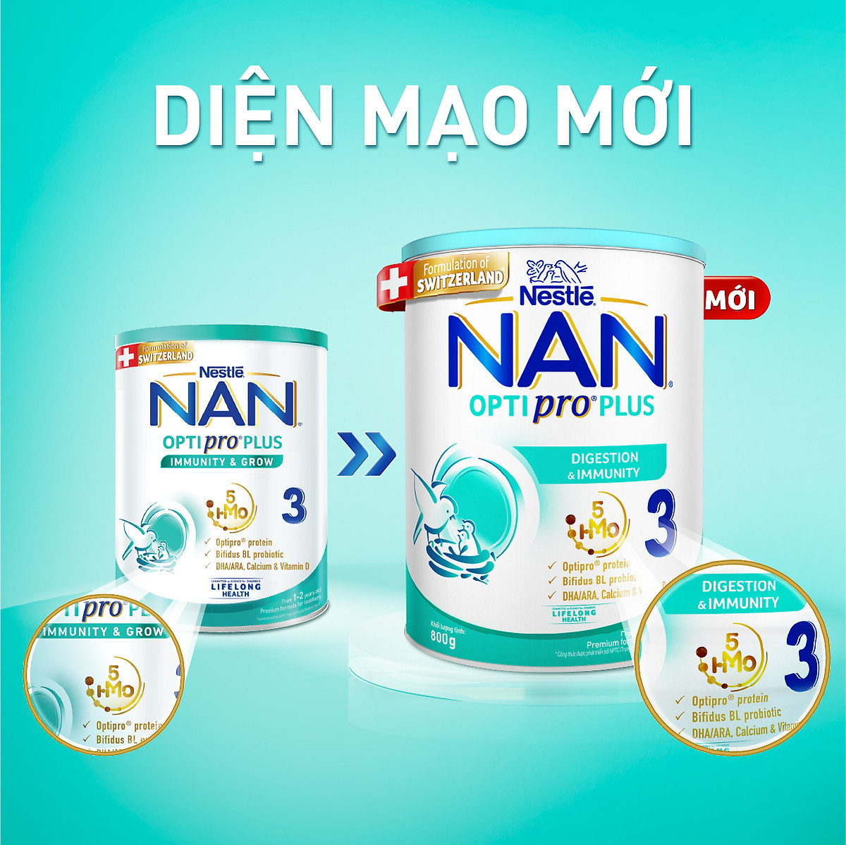 Sữa Bột Nestlé NAN OPTIPRO PLUS 3 800g/lon với 5HMO - Hỗ trợ Tiêu Hóa, Đề Kháng, Trí Não & Chiều Cao - Bé 1-2 tuổi