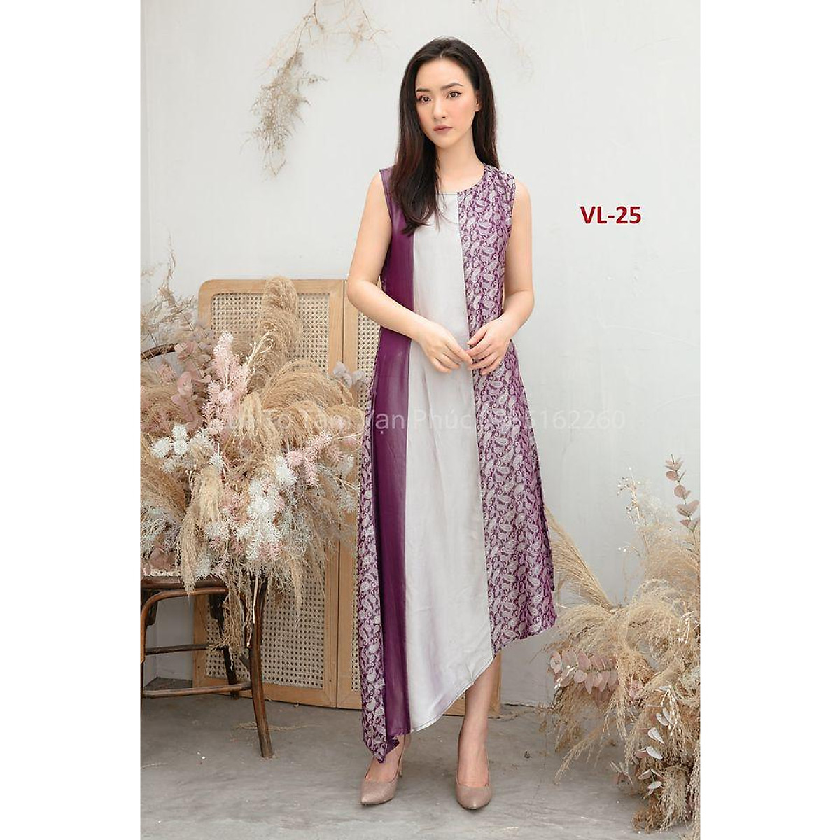 Váy Lụa (phối 3 màu tà xéo)
