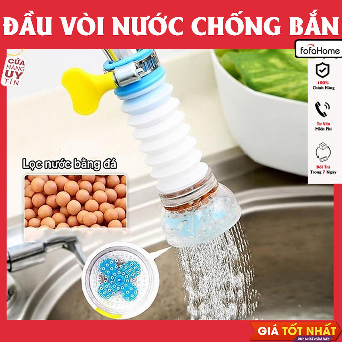 Vòi Lọc Nước Ra Bát Tăng Áp Xoay 360 Có Thể Kéo Dài Chống Bắn Nước Giao Màu Ngẫu Nhiên