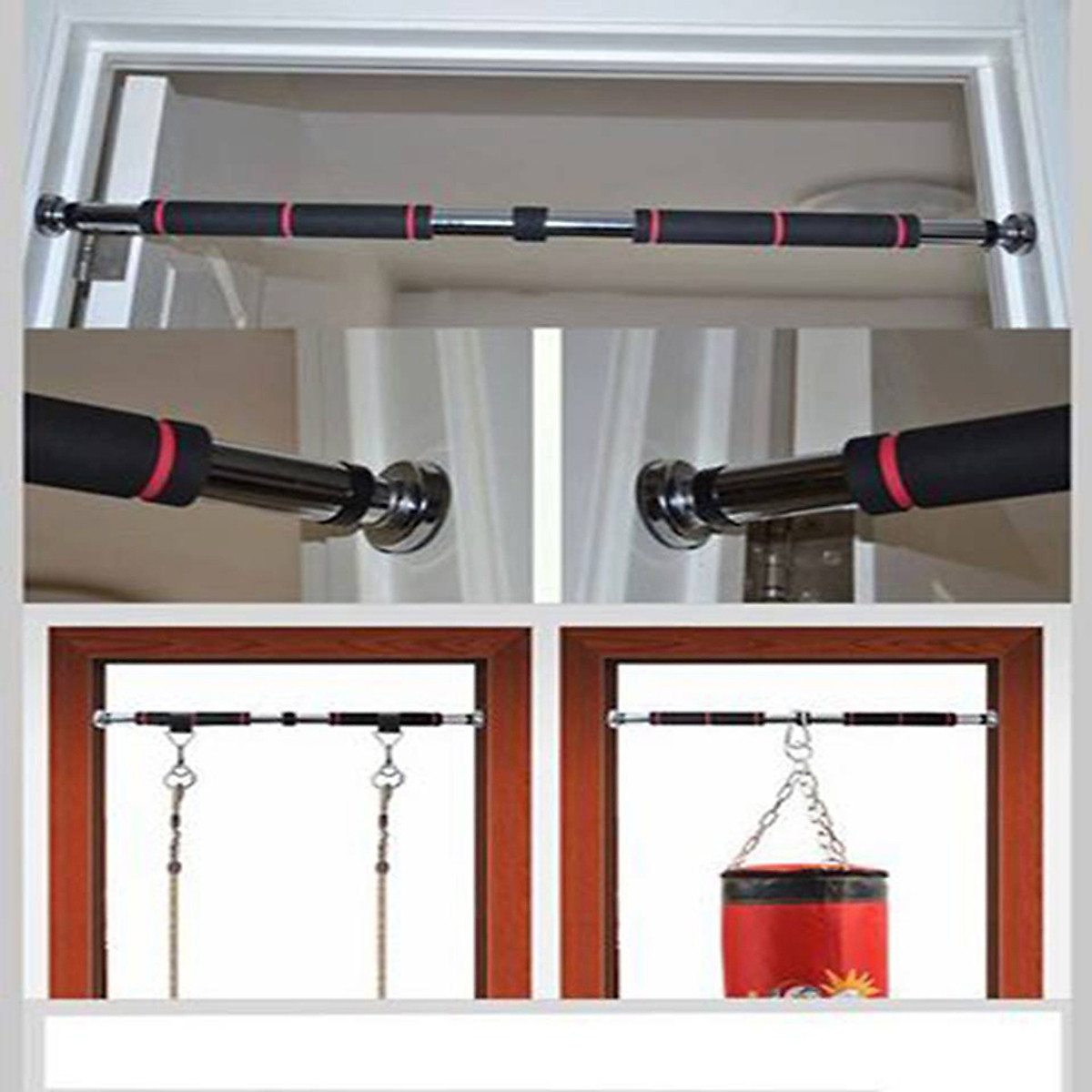 Xà Đơn Treo Tường Gắn Cửa Đen Đỏ Chịu Lực 150kg Chính Hãng Đại Nam Sport + Kèm Găng Tay Tập Xà