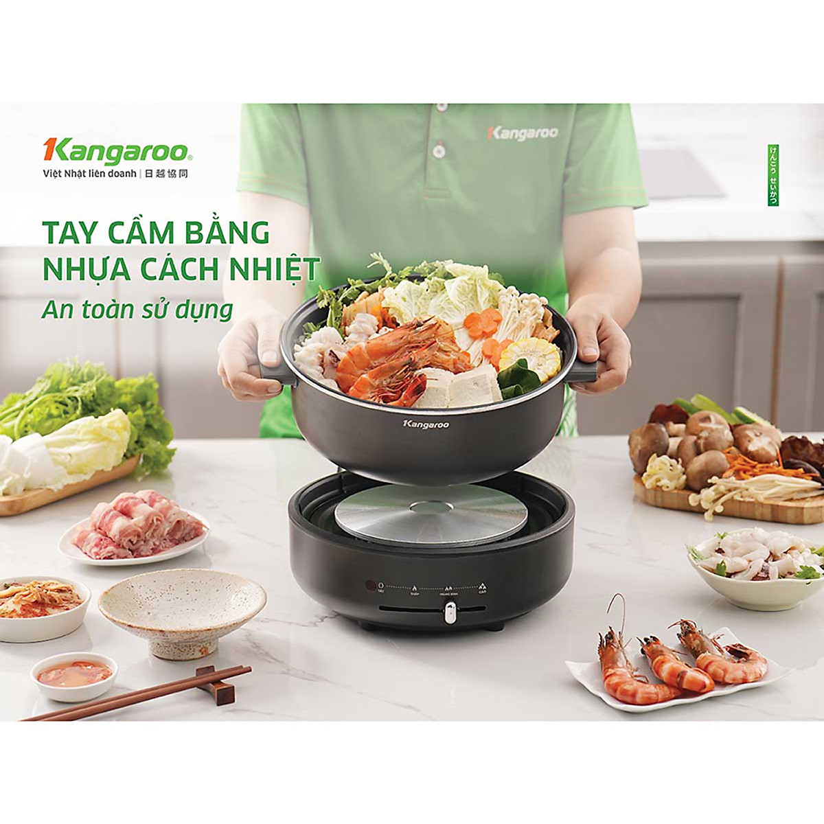 Lẩu điện Kangaroo KG40EH1, dung tích 4L, công suất 1300W, cấu trúc đĩa truyền nhiệt giúp truyền nhiệt nhanh và đều, an toàn tự ngắt khi quá nhiệt - Hàng chính hãng