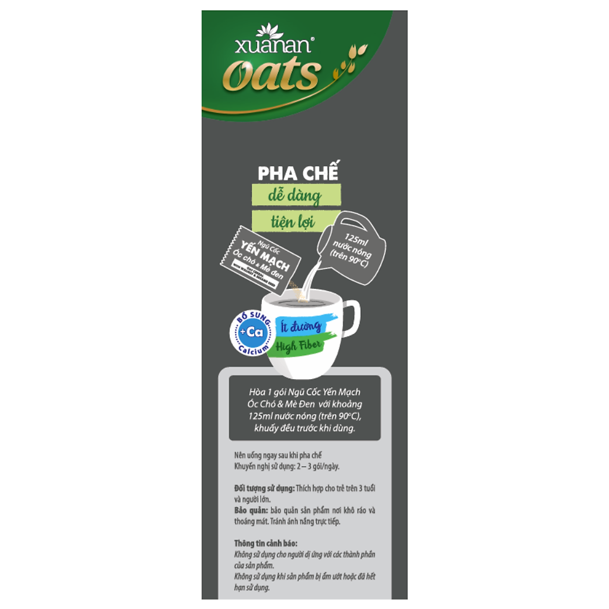 Ngũ Cốc Yến Mạch, Óc Chó Và Mè Đen Xuân An [ít đường] Túi 400G {25g*16 gói}
