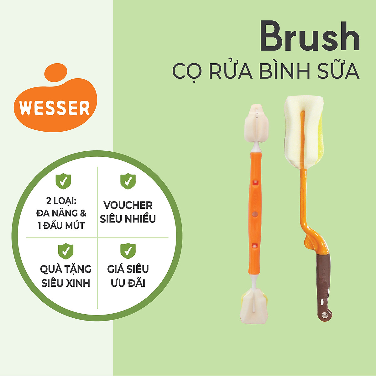 Dụng cụ vệ sinh bình sữa Wesser - MÀU CAM