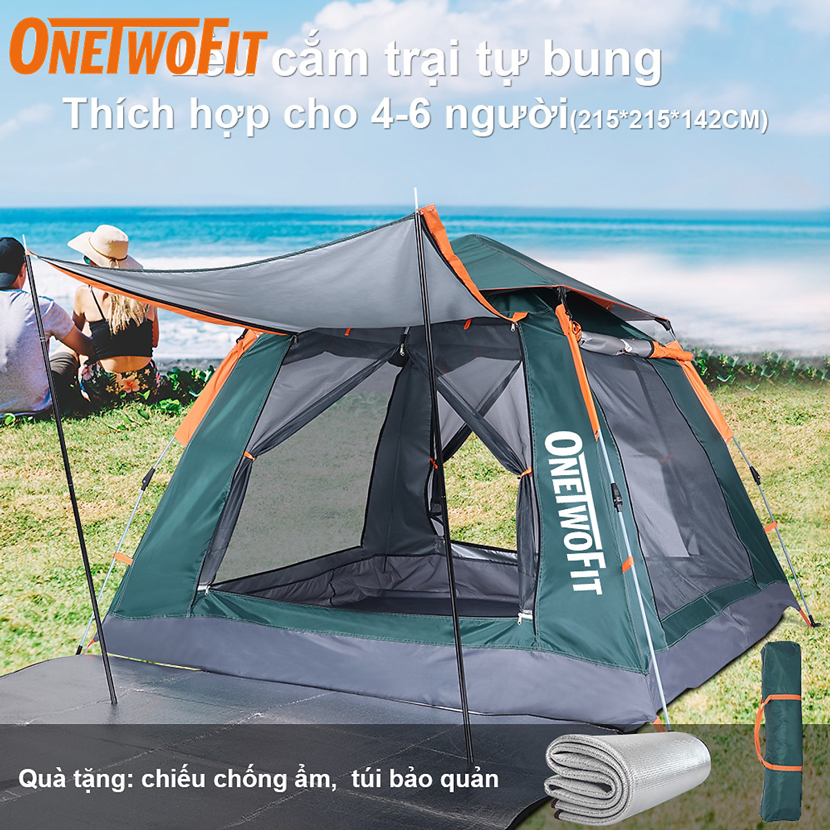 OneTwoFit Lều cắm trại tự bung , lều du lịch dã ngoại dành cho 4-6 người, chống thấm nước OT039801