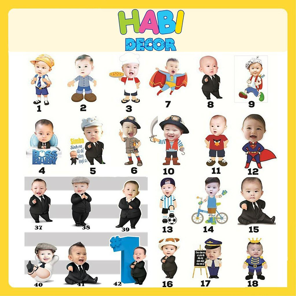 Combo CBNTBD01 chibi sinh nhật bé trai