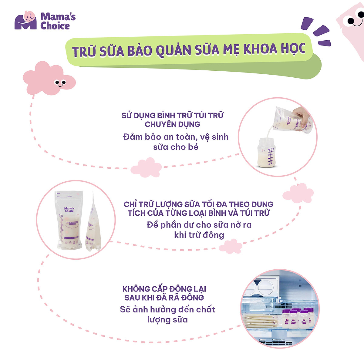 Combo Bình Trữ Sữa và Túi Trữ Sữa Mama’s Choice, Bảo Quản và Trữ Sữa Mẹ, Kiểm Định An Toàn Quốc Tế Bureau Veritas