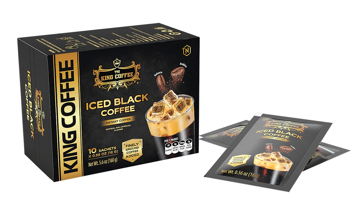 King Coffee Cà Phê Hòa Tan Đen Đá - Có Đường - Hộp 160g (10 gói x16g) Mạnh như cà phê rang xay