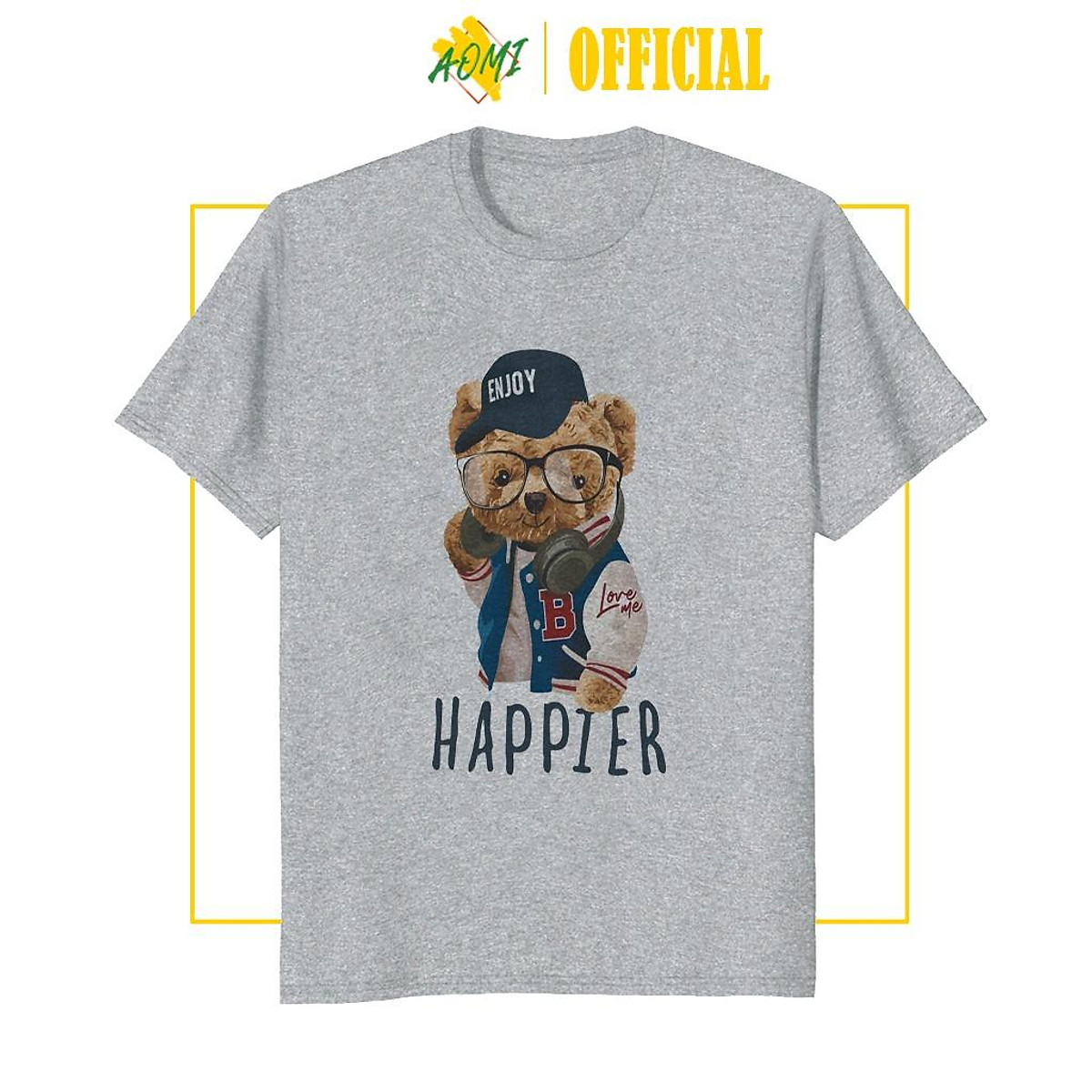 ÁO THUN UNISEX AOMI ĐẶC BIỆT TED BEAR HAPPIER ADLV TAY NGẮN TAY LỠ NAM NỮ AOMIVN THỜI TRANG