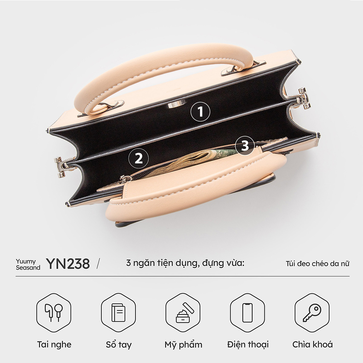 Túi đeo chéo da nữ phối quai xách thời trang Yuumy Seasand YN238