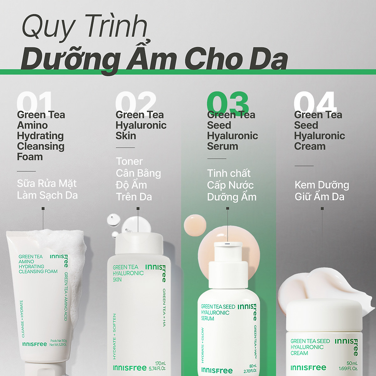 Tinh chất innisfree Green Tea Seed Hyaluronic Serum 2023 Nano 5 loại HA cấp nước tức thì cho da 80mL