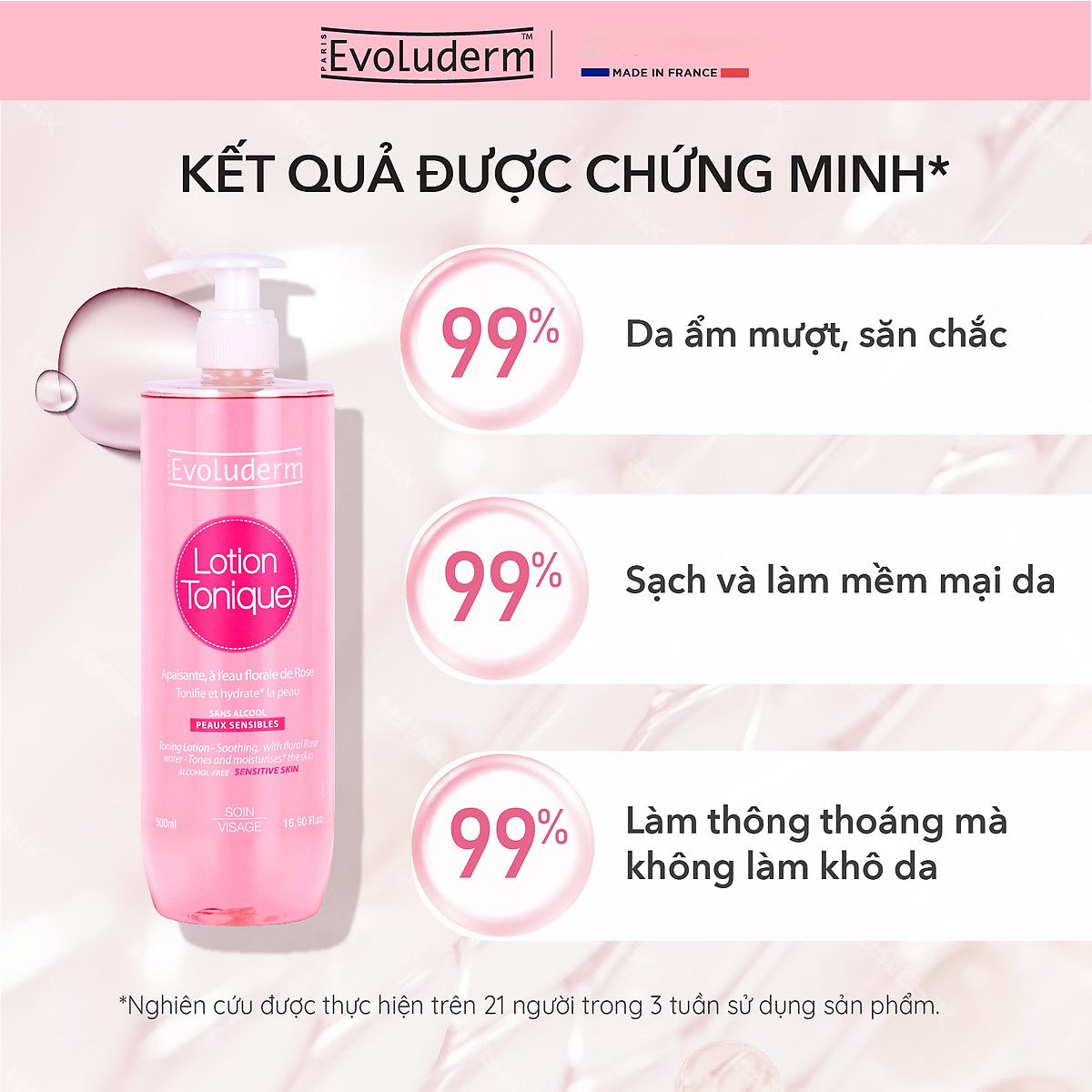 Nước hoa hồng dưỡng ẩm và làm sạch cho da nhạy cảm Evoluderm Lotion Tonique 500ml