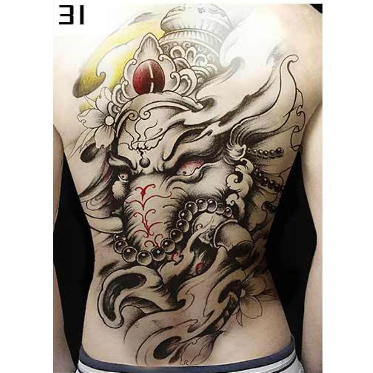 Hình xăm dán kín lưng voi trắng đen 34x48cm- tặng bắp tay tattoo ...