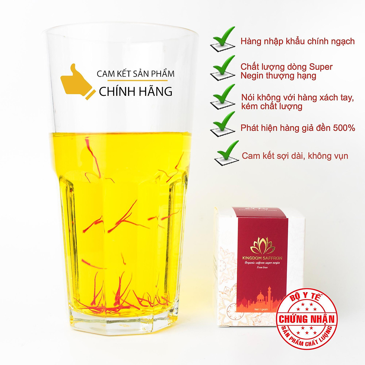 Saffron Kingdom Herb nhụy hoa nghệ tây Iran hộp 0.2 gram, hàng chính hãng super negin thượng hạng (Tặng bình nước thủy tinh)
