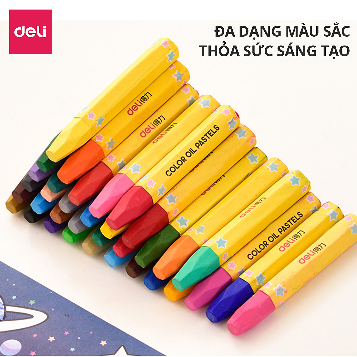 Bút màu sáp dầu học sinh hộp nhựa Deli - 12/18/24 màu - 72090/72091/72092