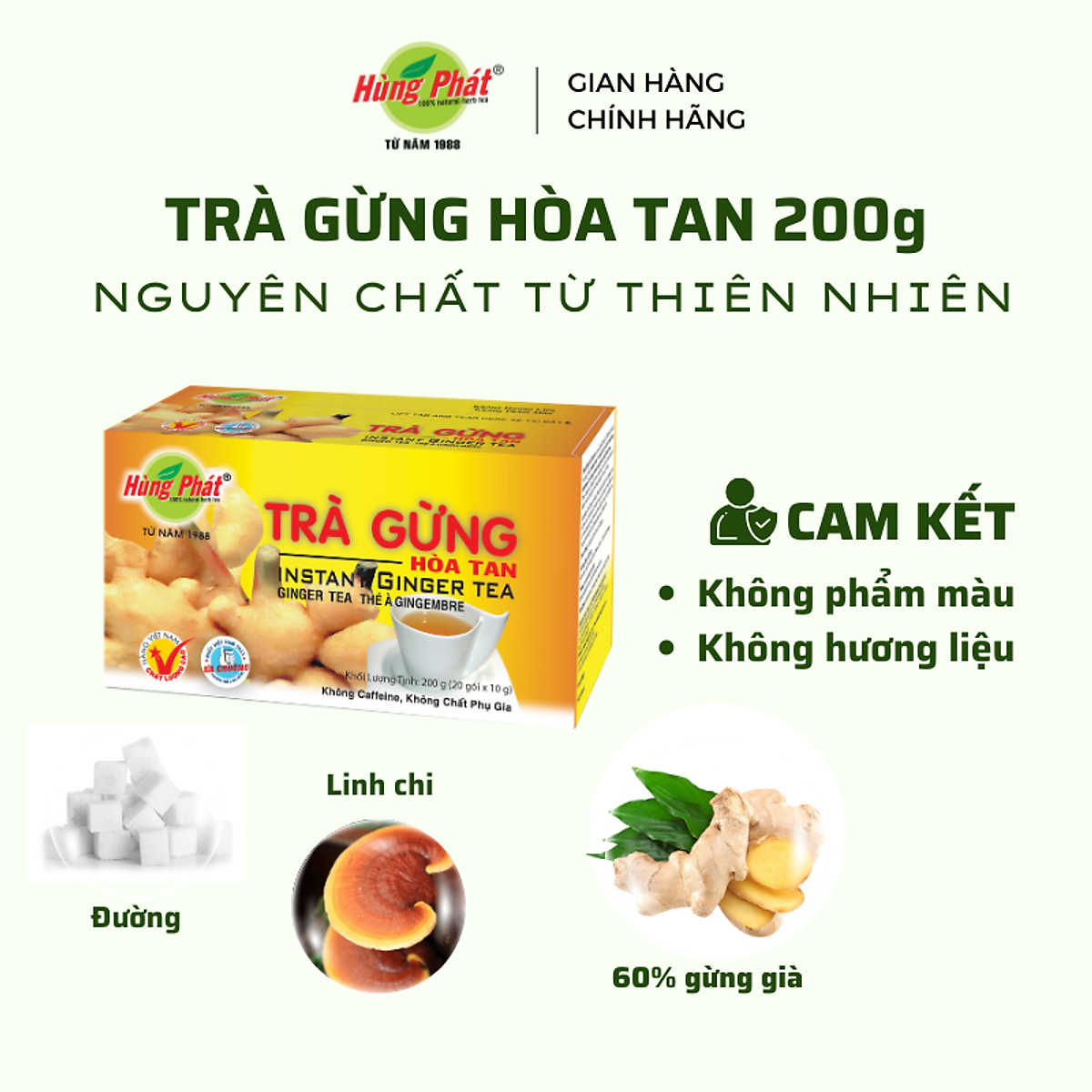 Trà Gừng Hòa Tan Hùng Phát Hỗ Trợ Giải Cảm Lạnh Làm Ấm Cơ Thể Tốt Cho Hệ Tiêu Hóa Hộp 20 Gói