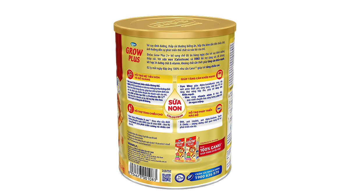 Sữa bột Vinamilk Dielac Grow Plus 2+ Hộp thiếc 1400g (Sữa Non)