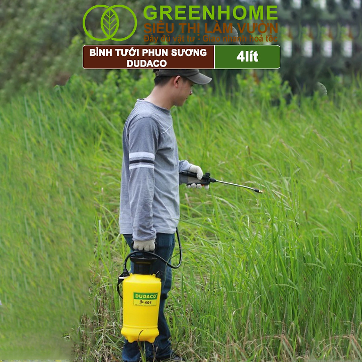 Bình Tưới Cây Dudaco, Greenhome, 4 Lít, Phun Xa 2 Chế Độ, Bơm Nhẹ Tay, Tưới Cây Phun Sương, Bền, Đẹp