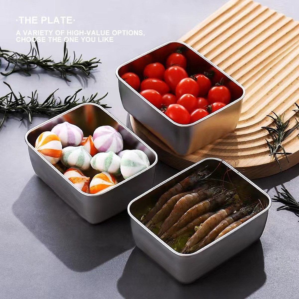 Hộp Đựng Thực Phẩm Tủ Lạnh, Đồ Ăn Bằng Inox Có Nắp Nhựa Kèm Theo Tiện Lợi (135x105x58 mm) Và Loại To ( 250x200x60 mm)