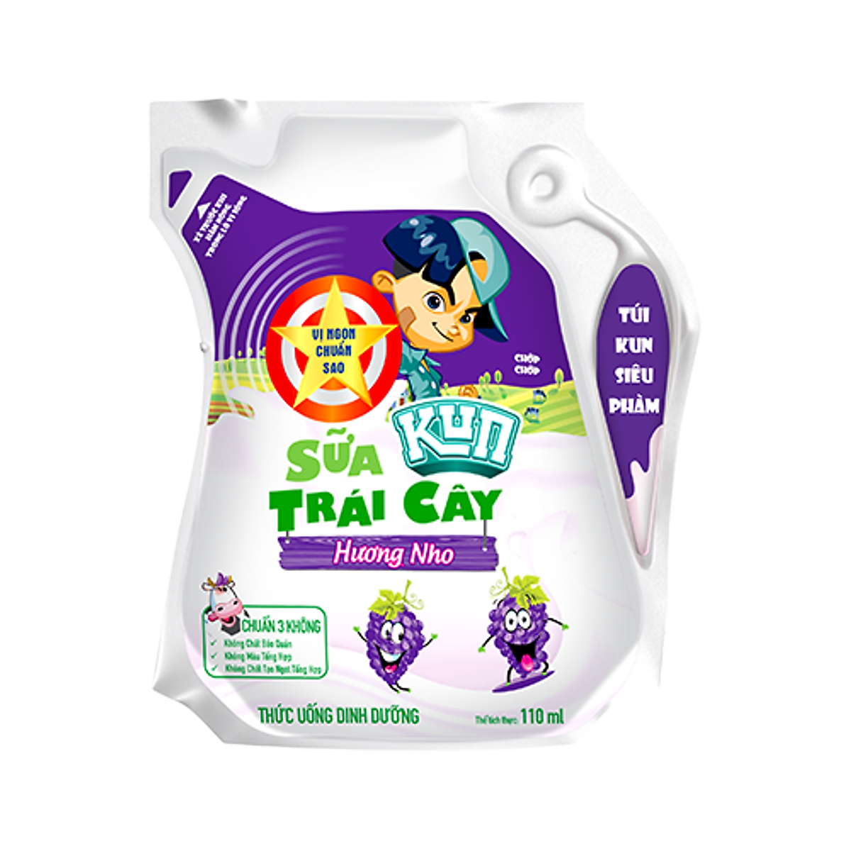 Thùng 24 Túi Sữa Trái Cây Hương Nho KUN 110ml/túi
