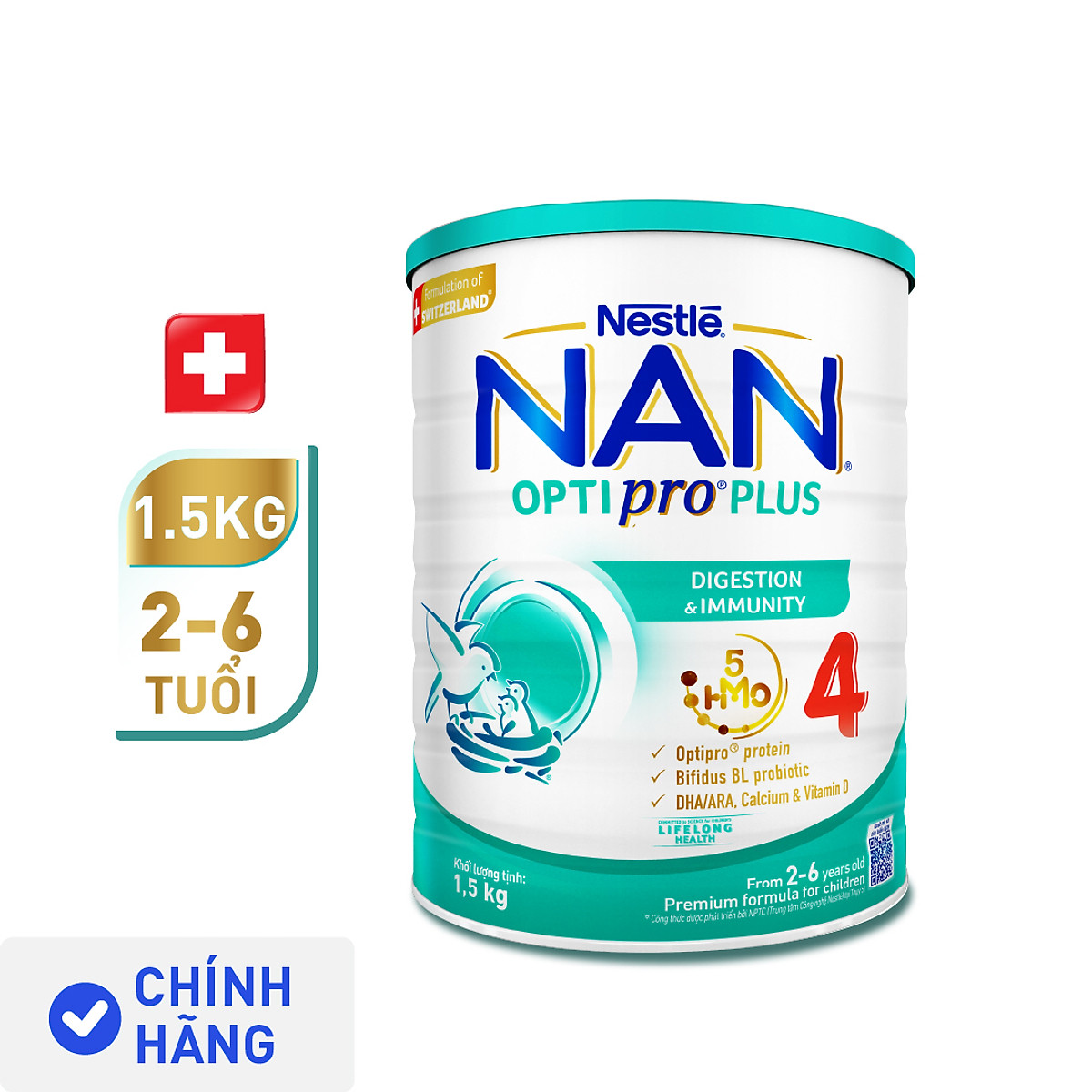 Bộ 3 lon Sữa bột NAN OPTIPRO PLUS 4 Nestle Bé 2-6 tuổi 1500g/lon Giúp tiêu hóa tốt