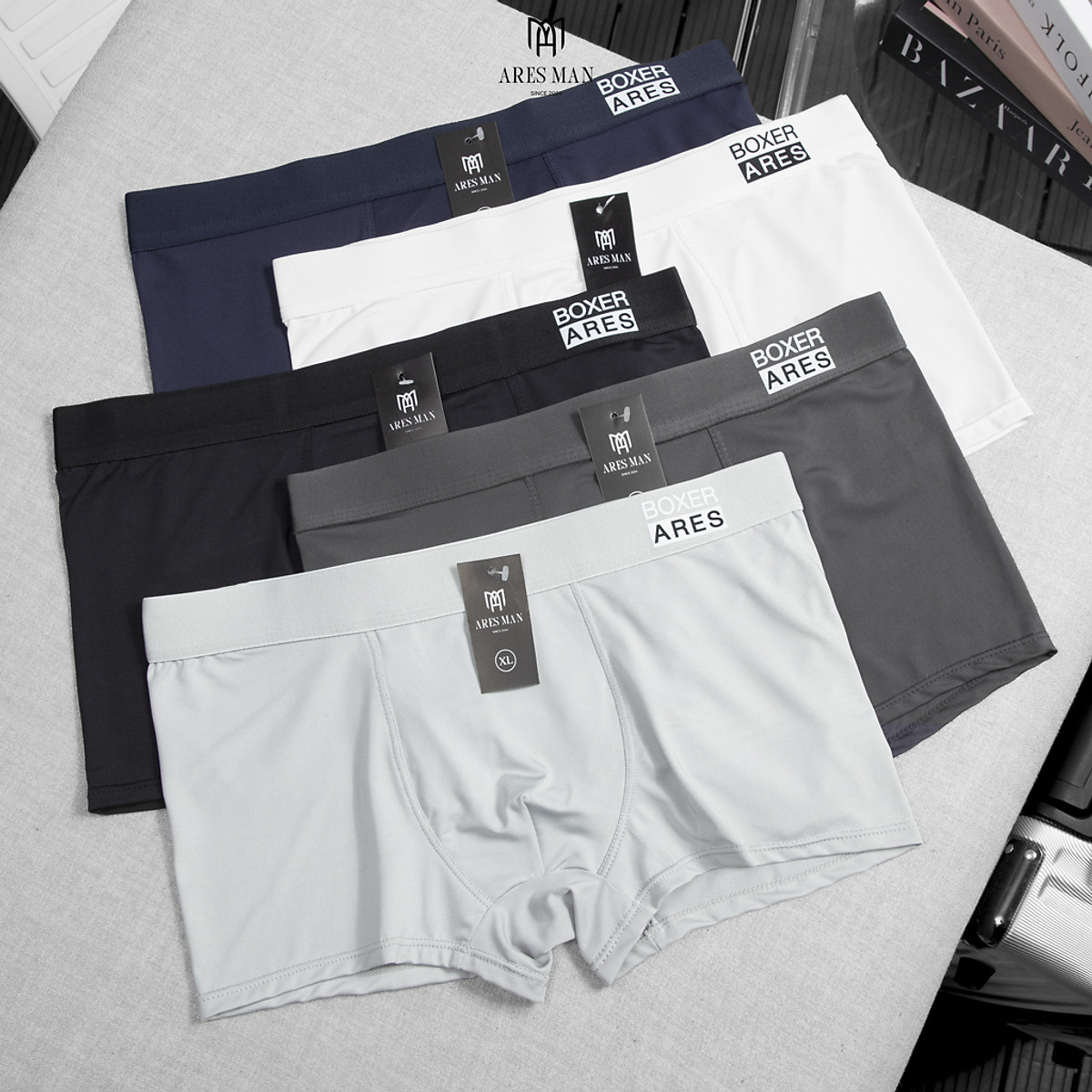 Combo 5 quần boxer nam, quần lót nam cao cấp chất thun lạnh siêu mềm mịn kháng khuẩn co giãn 4 chiều thấm hút mồ hôi tốt - Ares Shop
