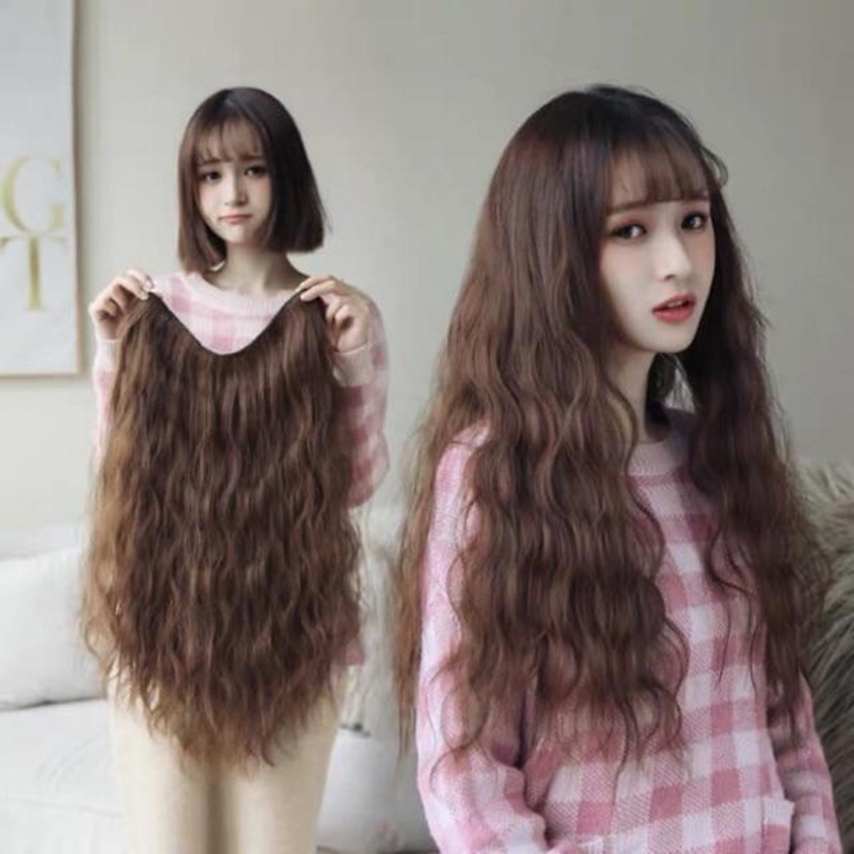 Tóc giả kẹp phím 6 kẹp xù mì- hình thật - Tóc giả Tóc giả kẹp phím 6 kẹp xù mì- hình thật - Tóc giả