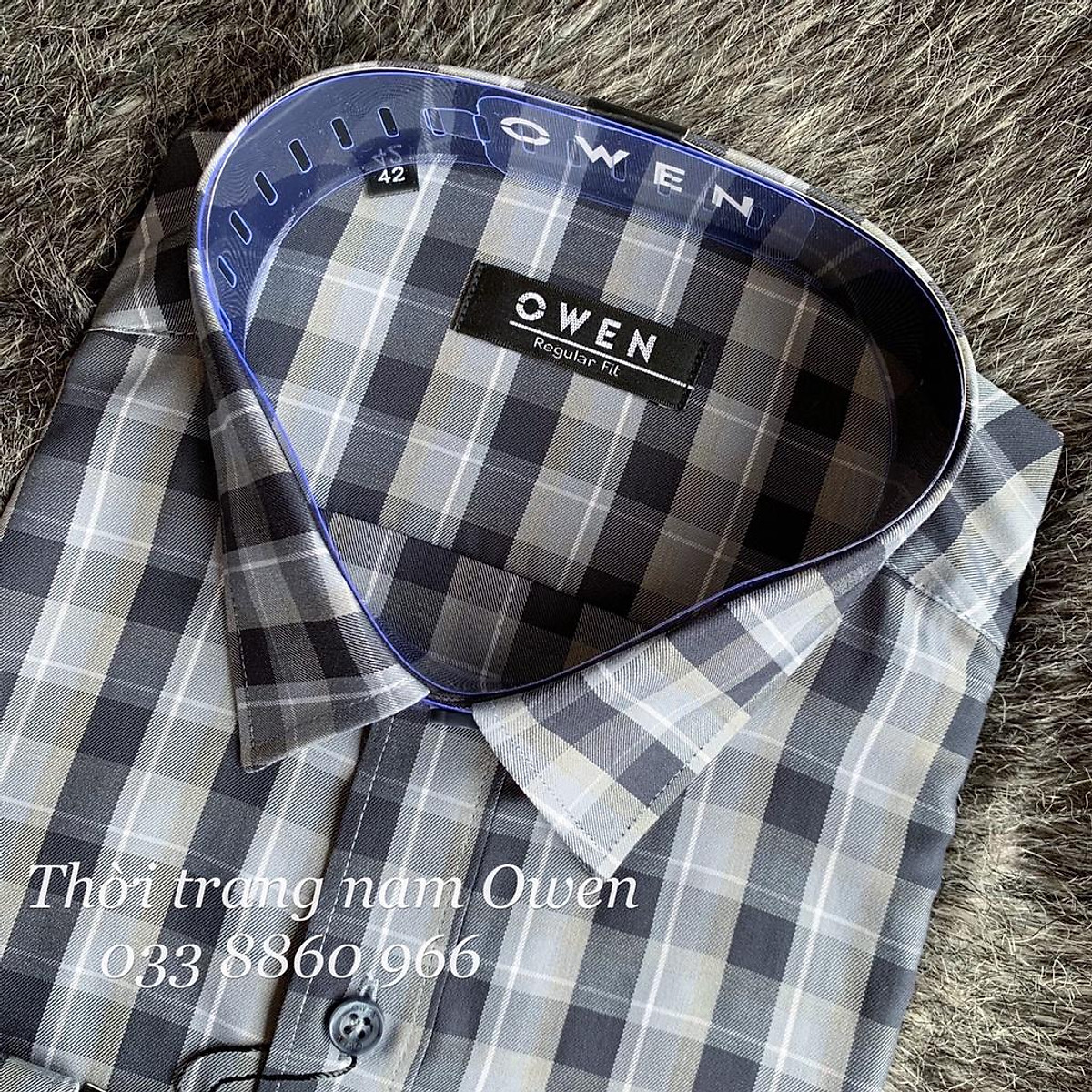 Mua Owen - Áo Sơ Mi Dài Tay Owen Regular Fit Chất Sợi Tre Kẻ Ca Rô Đen Xám  23217 | Tiki