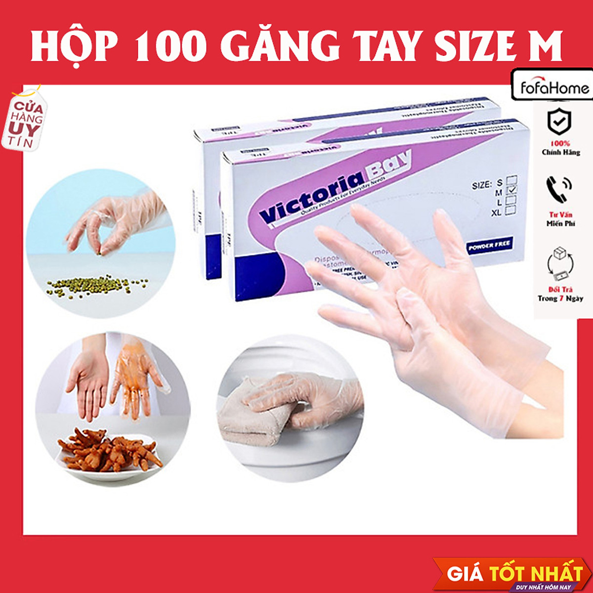 Hộp 100 Găng Tay Cao Su TPE Victoria Bay, Bao Tay Siêu Dai Dùng 1 Lần Làm Bếp Nấu Ăn Vệ Sinh Không Mùi Chống Nhăn
