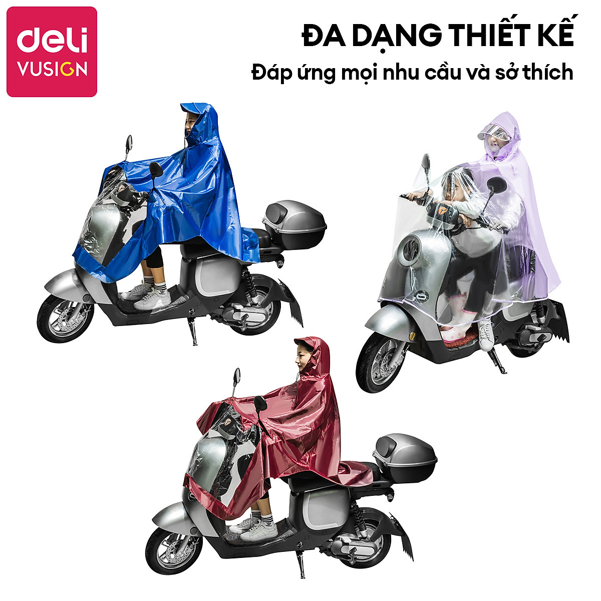 Áo Mưa Trong Suốt Đi Xe Máy DELI Có Kính Chắn Mưa 2 Lớp - Có Tai Gương, Chất Liệu Vải Siêu Bền
