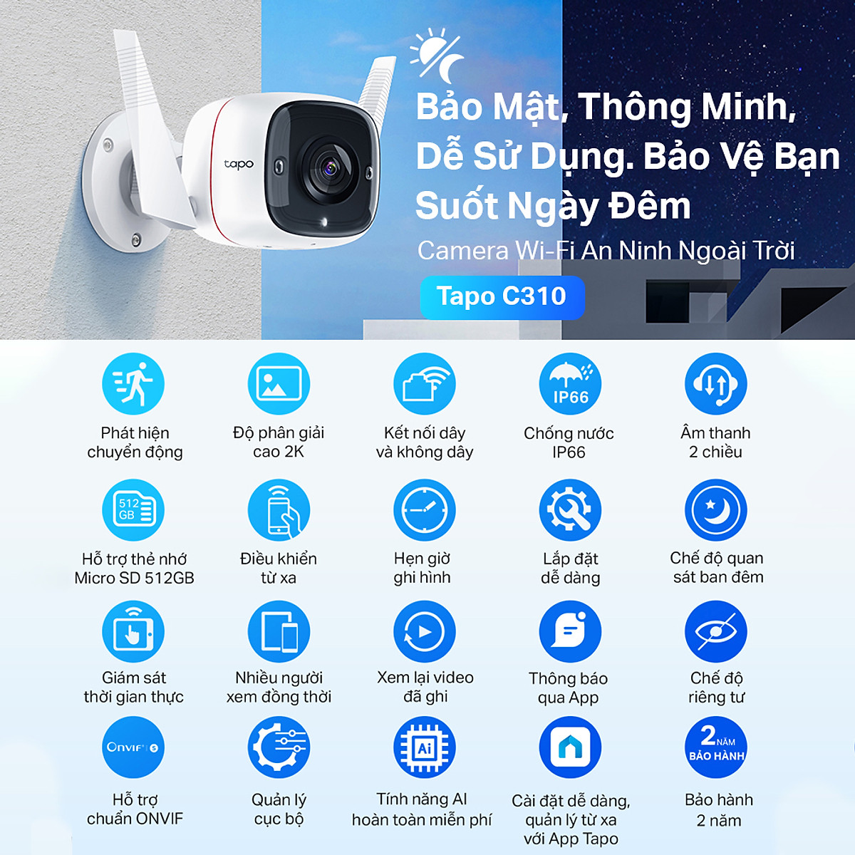 Camera TP-Link Tapo C310 Wi-Fi An Ninh Ngoài Trời 3MP - Hàng Chính Hãng
