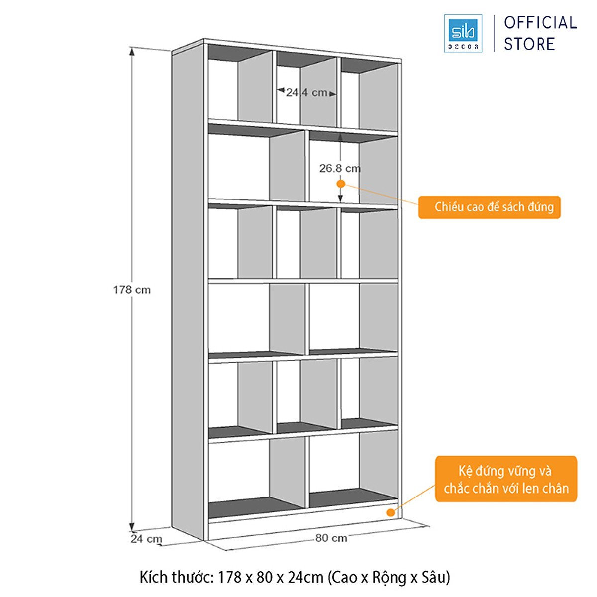 Kệ Sách Để Sàn Gỗ Chống Ẩm Cao Cấp SIB Decor (178 x 80 x 24cm)