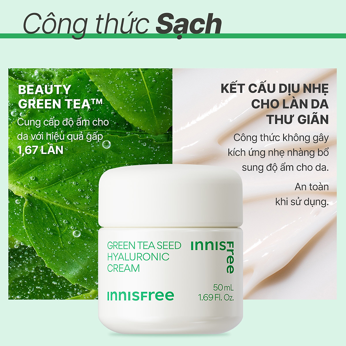 Kem dưỡng ẩm trà xanh innisfree Green Tea Seed Hyaluronic Cream 50ml
