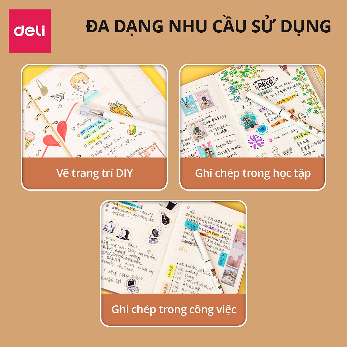 Bút Bi Nước Bút Gel Bút Mực Bấm Văn Phòng Deli Mực Đen Ngòi 0.35mm Học Sinh Mực Đều, Ngòi Nhỏ - Có Ruột Thay Thế