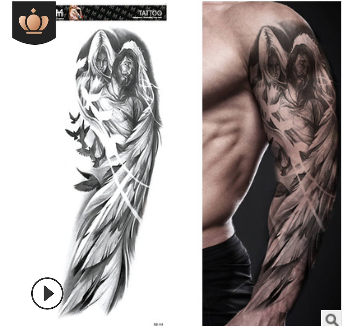 Hình xăm dán kín tay cao cấp tattoo full tay trắng đen 17x48cm ...