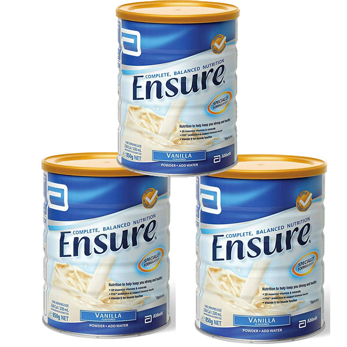 Combo 3 Hộp sữa bột Ensure hương Vanila 850 Grams bổ sung dinh dưỡng cho người lớn tuổi - Nhập khẩu Australia