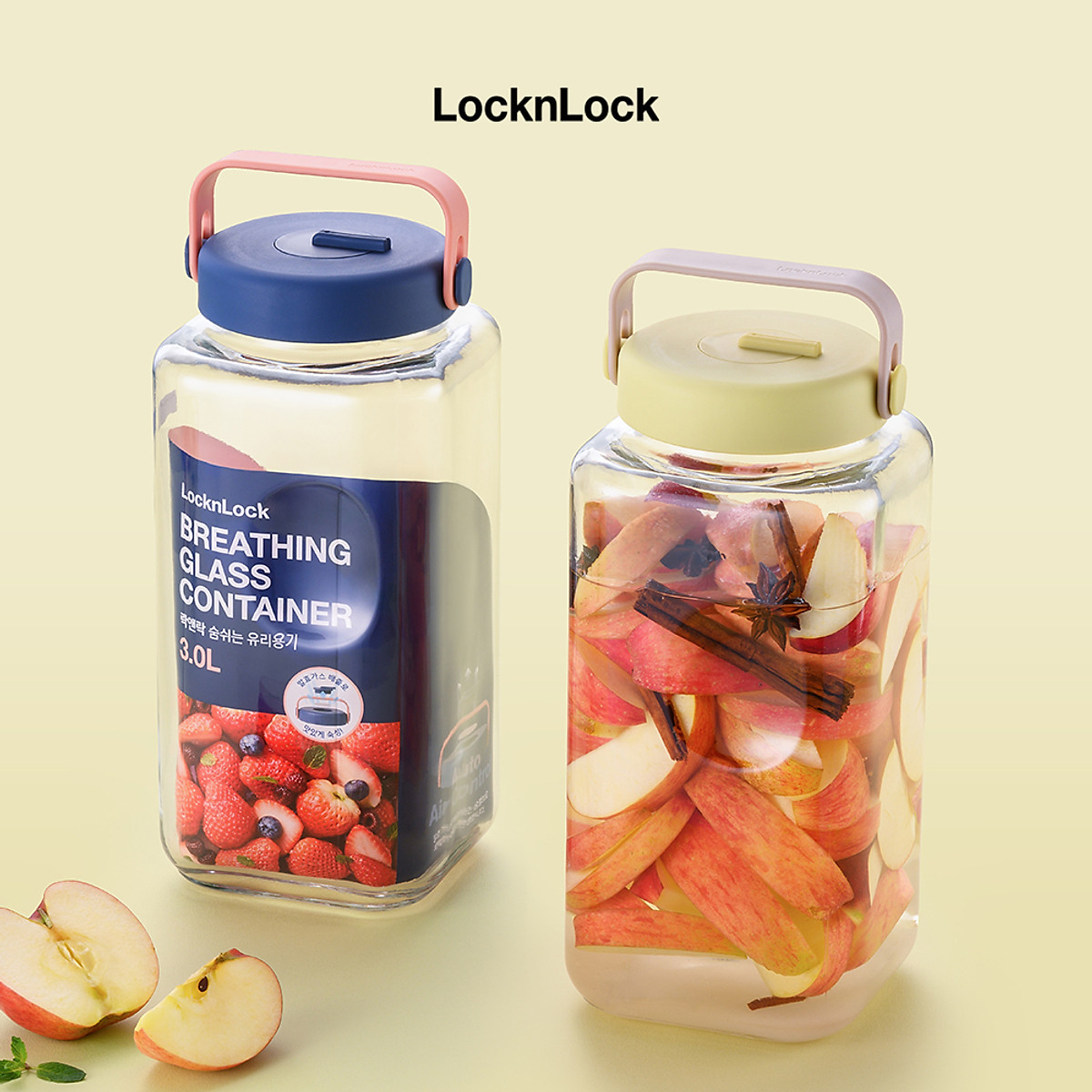 Hũ thủy tinh Breathing LocknLock - Kèm nắp đậy - Tay cầm hủ linh hoạt