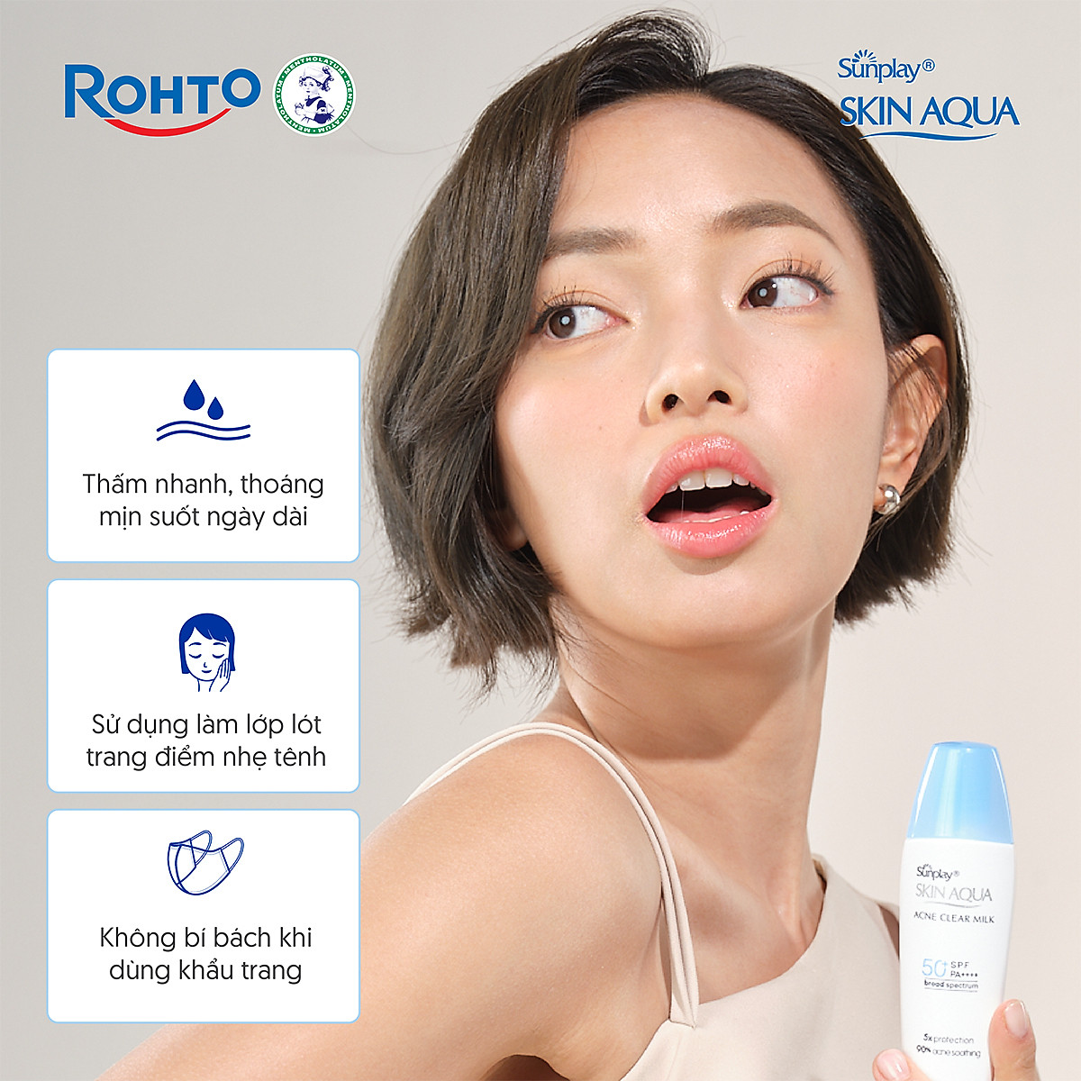Kem chống nắng Skin Aqua cho da mụn, dạng sữa dùng hàng ngày Sunplay Skin Aqua Acne Clear Eco Việt Nam SPF 50, PA++++ 25g