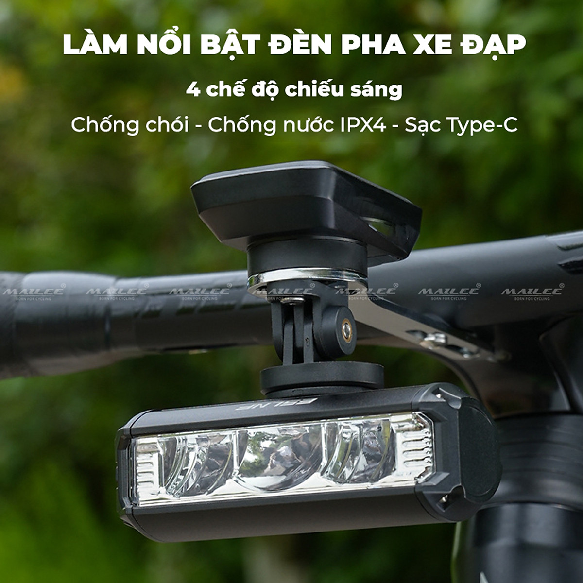 Đèn xe đạp chống nước UH-1000 3 bóng 1000 Lumens có led ban ngày, đèn trước xe đạp sạc USB Type-C, hợp kim nhôm (không kèm pad đỡ dài), đủ phụ kiện - Mai Lee
