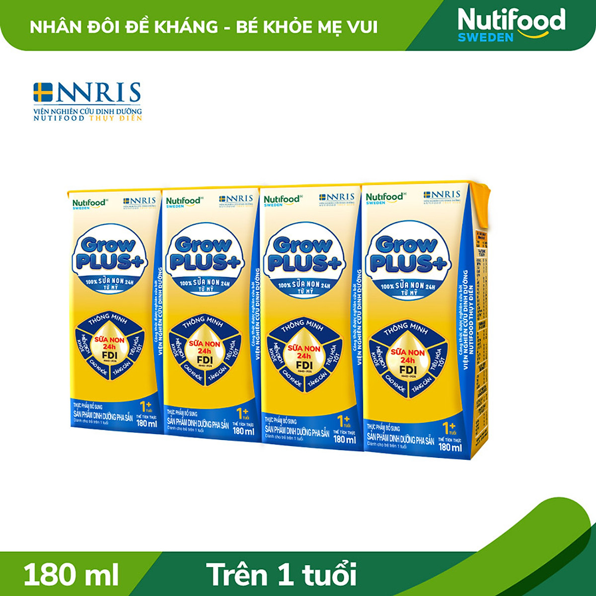 Thùng 48 hộp Sữa bột pha sẵn GrowPLUS+ Vàng - Sữa non tăng đề kháng (180ml/hộp)