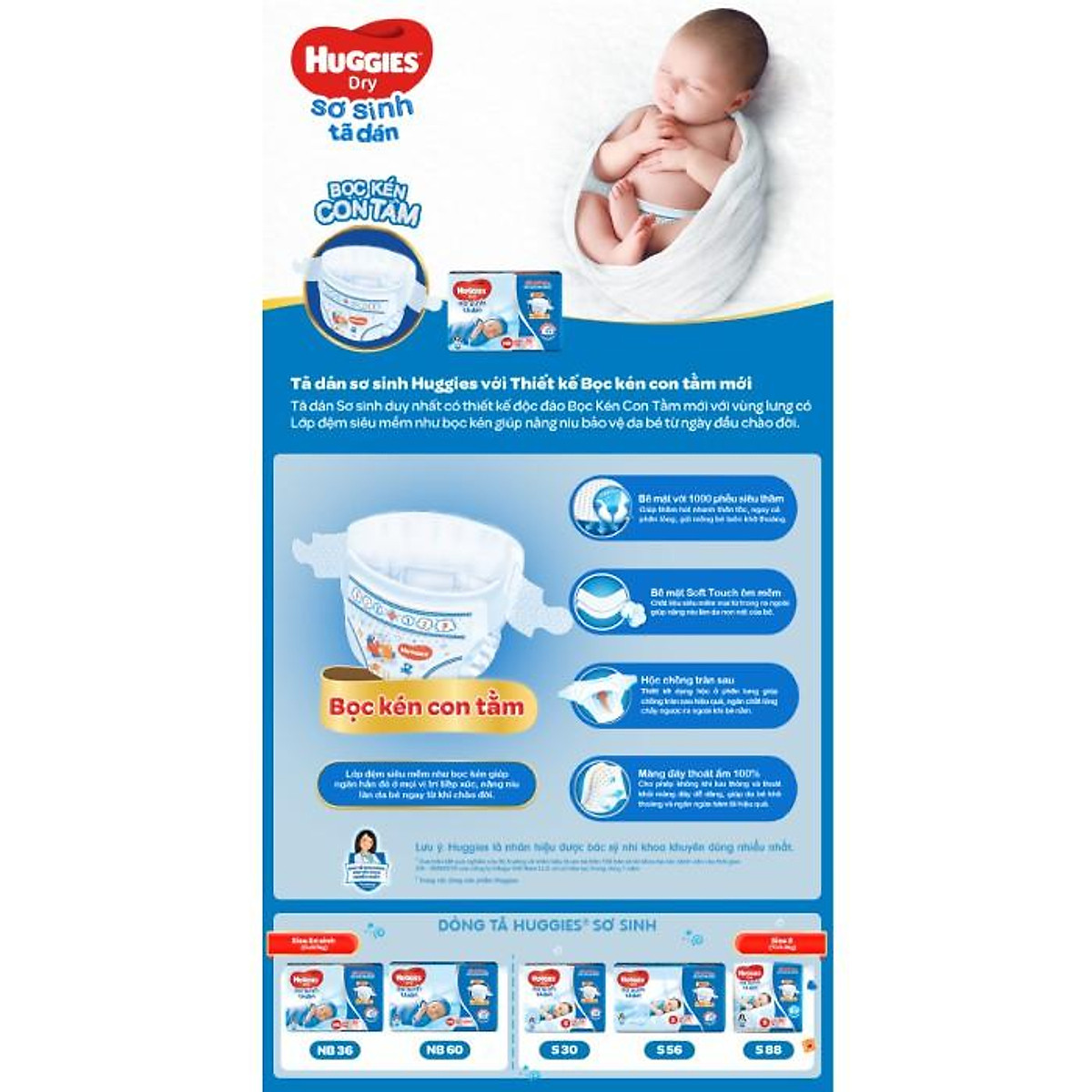Tã dán sơ sinh Huggies NB74 (dưới 5kg) - Gói 74 miếng