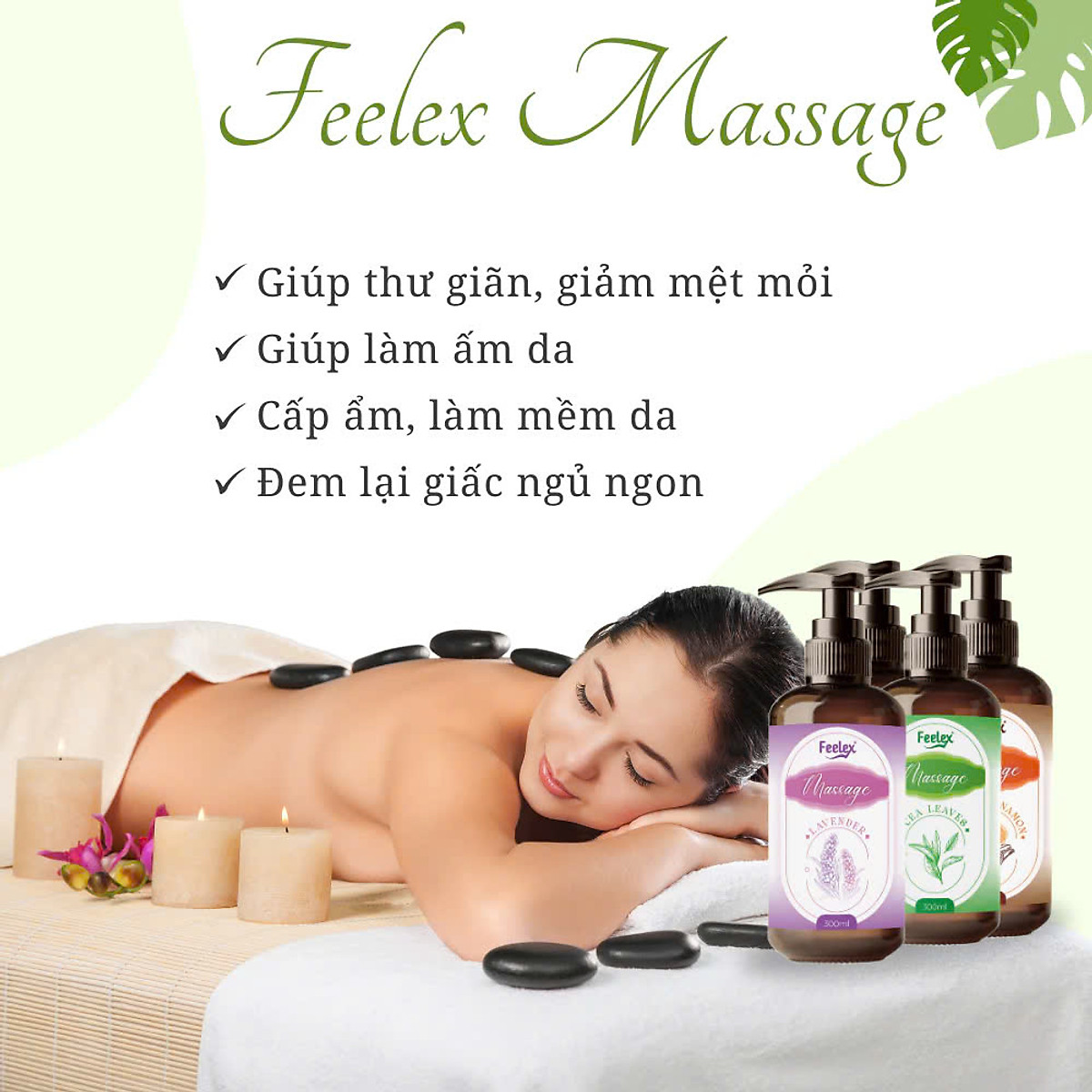 Dầu massage body Feelex toàn thân cho nam và nữ, nhiều mùi hương, dung tích 300ml